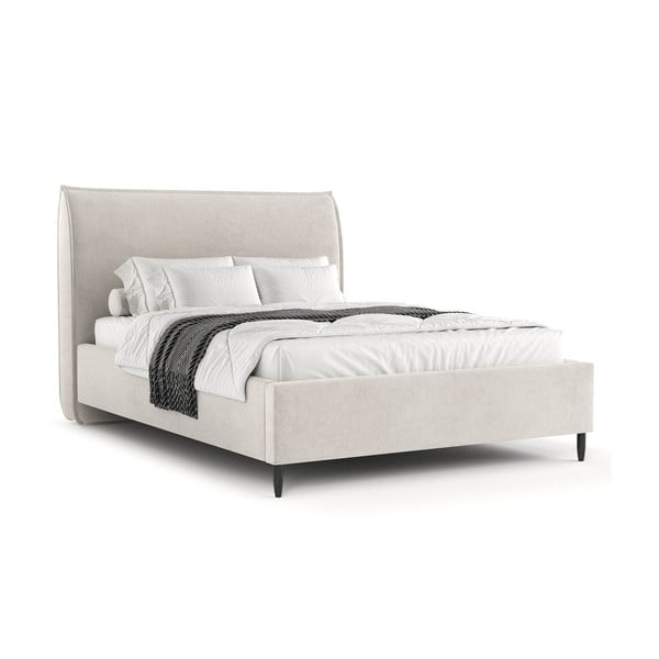 Кремаво тапицирано двойно легло с място за съхранение с включена подматрачна рамка 180x200 cm Shell – Maison de Rêve-image-4