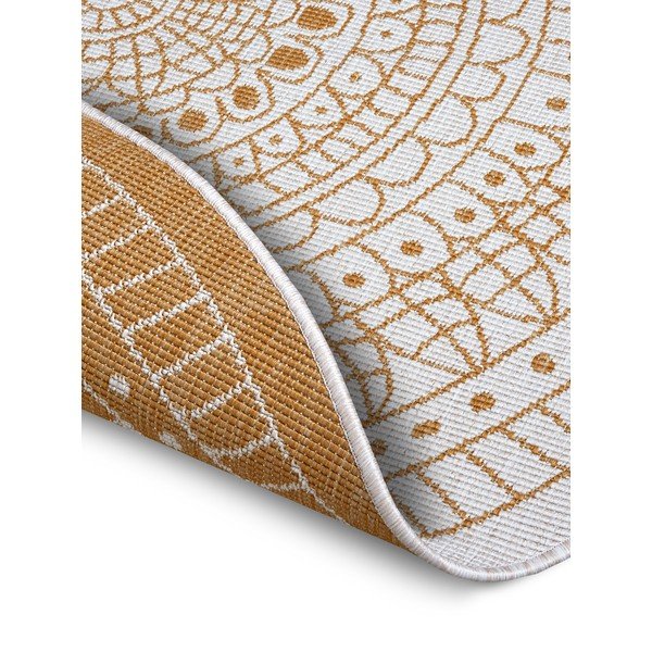 Кръгъл външен килим в бял цвят и жълта охраø 140 cm Porto – NORTHRUGS-image-2