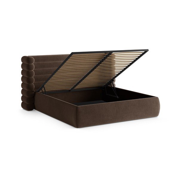 Кафяво тапицирано двойно легло с място за съхранение и включена подматрачна рамка 180x200 cm Mount – Micadoni -image-2