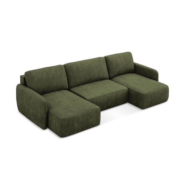 Зелен шенилов разтегателен ъглов диван с място за съхранение (U форма) Lilo – Makamii-image-2