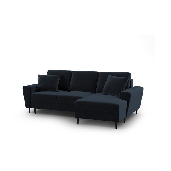 Тъмносин кадифен разтегателен ъглов диван с място за съхранение (десен ъгъл) Kyoto – Cosmopolitan Design-image-1