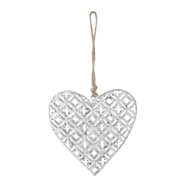 Бяла висяща декорация във формата на сърце, височина 10,5 см - Ego Dekor