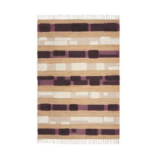 Лилаво-естествен ръчно изработен килим със смес от юта 160x230 cm Medina Blocks – Flair Rugs