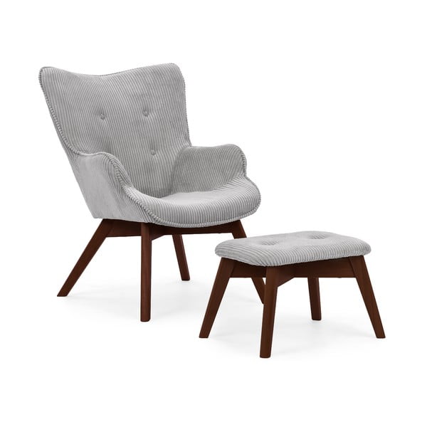 Сив фотьойл с табуретка от рипсено кадифе Niko – Ropez