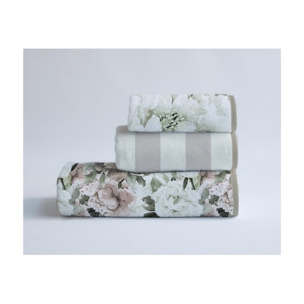 Комплект от 3 памучни кърпи Бежови цветя - Velvet Atelier
