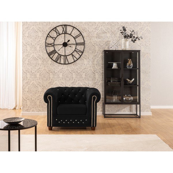 Черно кадифено кресло честърфийлд York Blik – Ropez-image-1