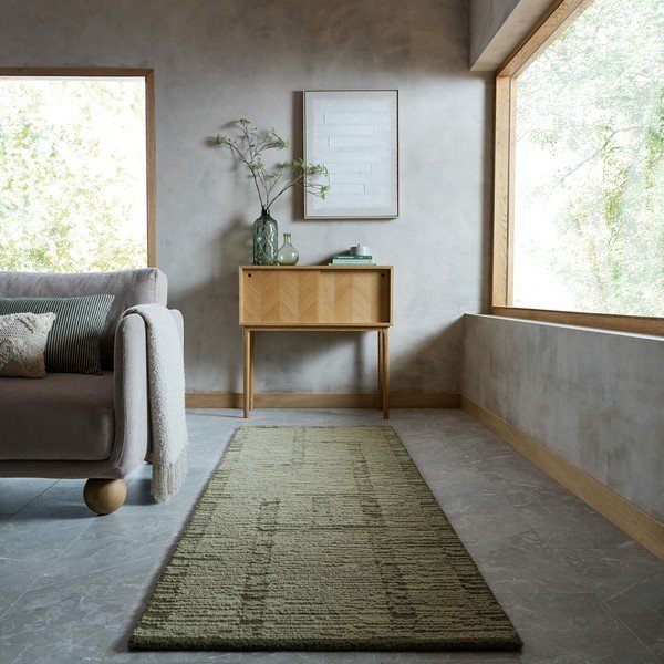 Зелена ръчно изработена вълнена пътека 80x230 cm Harris Modula Wool – Flair Rugs-image-1