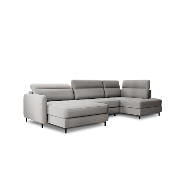 Светлосив кадифен разтегателен ъглов диван с място за съхранение (десен ъгъл U форма) Berrto – ELTAP
