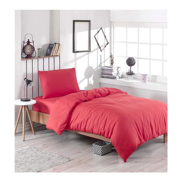 Спално бельо с чаршаф за едно единично легло Bold Red, 160 x 220 cm - Mijolnir