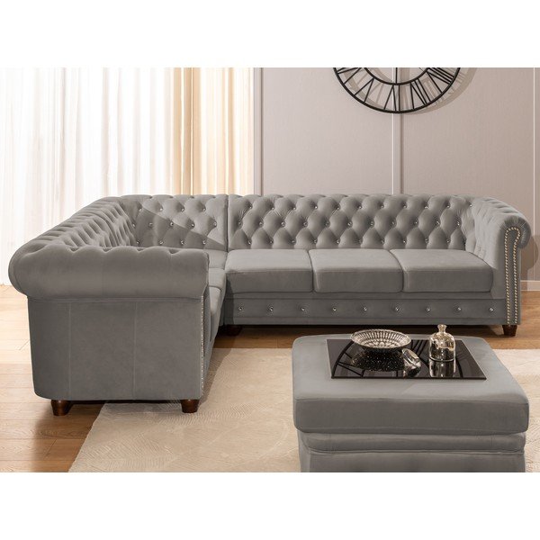 Сив кадифен сгъваем ъглов диван (ляв ъгъл/L форма) York Blik – Ropez-image-4