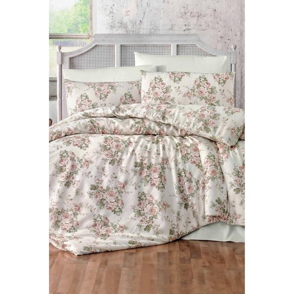 Зелено и розово удължено единично спално бельо с чаршаф Crescent - Mila Home