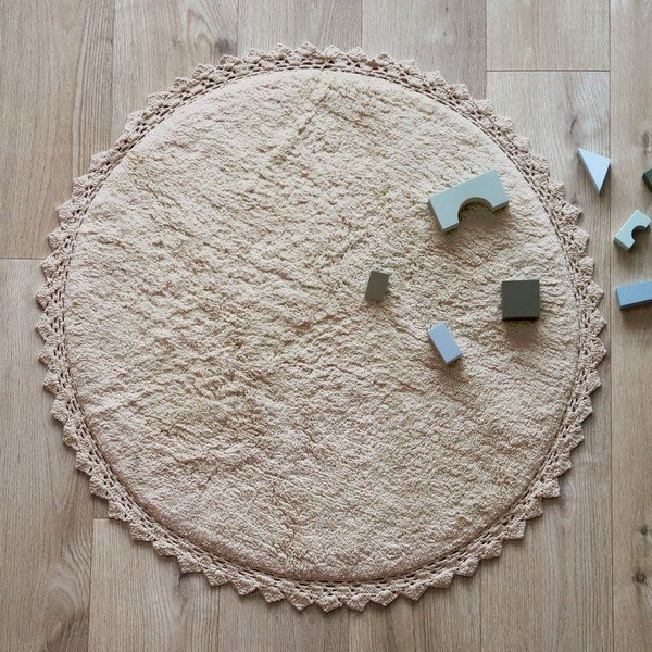 Кремав ръчно изработен памучен кръгъл килим подходящ за пране ø 110 cm Perla Sable – Nattiot-image-1