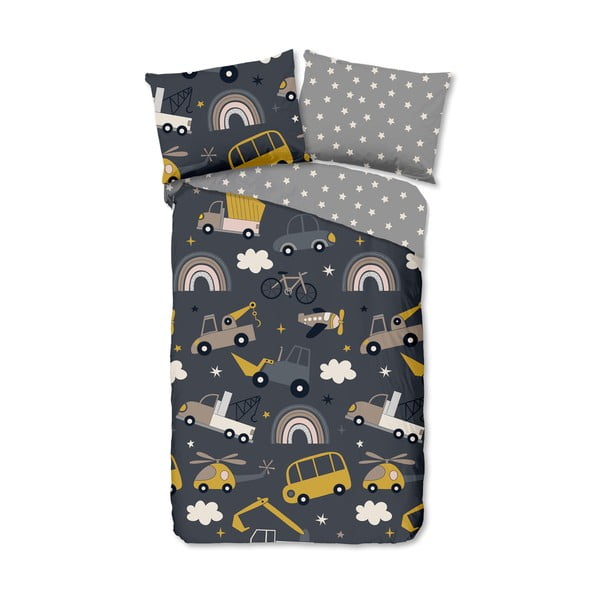 Сиво единично  памучно детско спално бельо 140x200 cm Rush – Good Morning