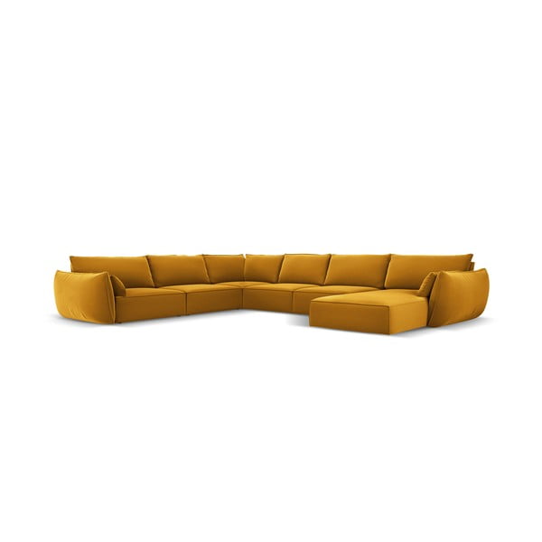 Кадифен ъглов диван в цвят горчица (ляв ъгъл/U форма) Vanda – Mazzini Sofas-image-2