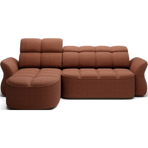 Теракотен кадифен разтегателен ъглов диван с място за съхранение (ляв ъгъл) Beneth – ELTAP