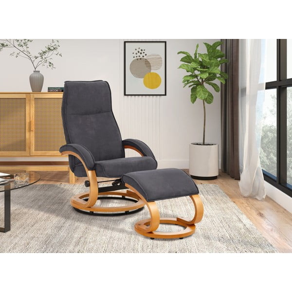 Комплект от сив фотьойл и табуретка за крака с текстилно покритие Rika Paprika - Støraa-image-1