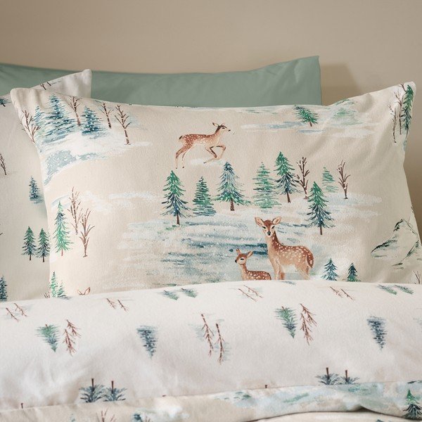 Единично  фланелено спално бельо в естествен цвят 135x200 cm Brushed Christmas Deer – Catherine Lansfield-image-4