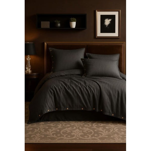 Тъмносиво единично  спално бельо от памук Renforcé 140x200 cm Como Striped – Mila Home Luxury-image-2