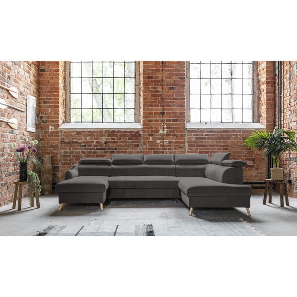 Тъмносив кадифен U-образен ъглов диван (десен ъгъл) Sweet Harmony - Miuform-image-1