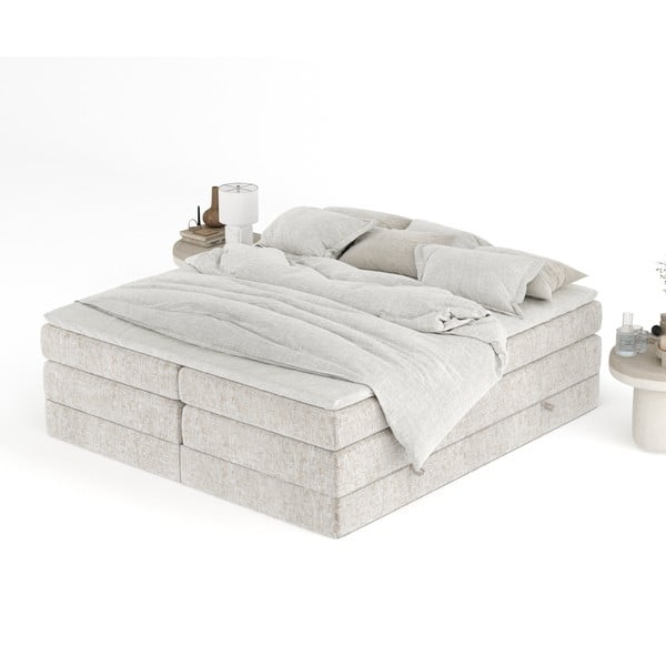 Бежово боксспринг легло 160x200 cm с място за съхранение/без табла Juniper – Maison de Rêve-image-4