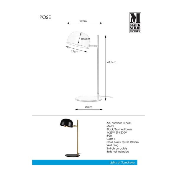 Черна настолна лампа със стойка от мед Pose - Markslöjd-image-2