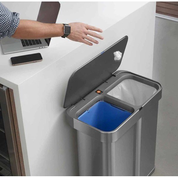 Безконтактен контейнер за отпадъци от неръждаема стомана за сортирани отпадъци 58 л Dual - simplehuman-image-3