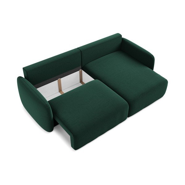 Тъмнозелен кадифен сгъваем/с място за съхранение ъглов диван (десен ъгъл) Kalena – Makamii-image-4