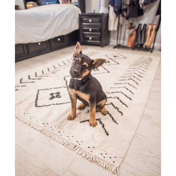 Кремав ръчно изработен памучен килим подходящ за пране 170x120 cm Bereber Rhombs – Lorena Canals-image-1