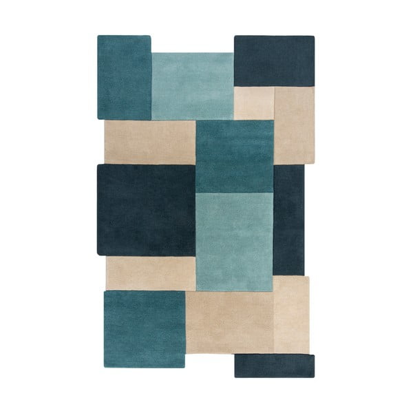 Синьо-бежов вълнен килим 290x200 cm Abstract Collage - Flair Rugs