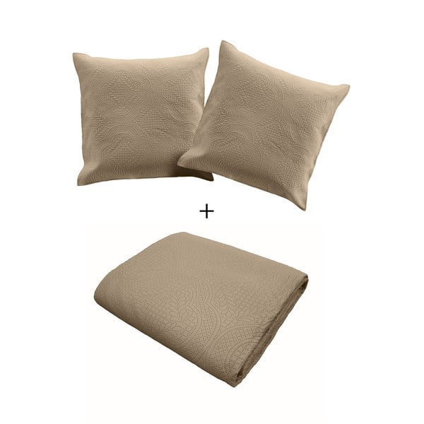 Бежов капитониран комплект шалте и калъфка за възглавница от микрофибър 240x220 cm Romane – douceur d'intérieur-image-2