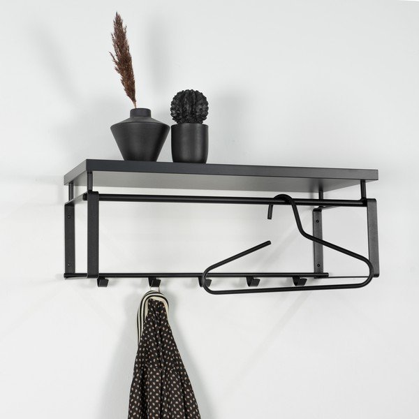 Черна метална стенна закачалка с рафт 70 cm Rex – Spinder Design-image-1