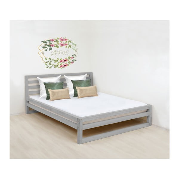 Сиво дървено двойно легло DeLuxe, 190 x 180 cm - Benlemi