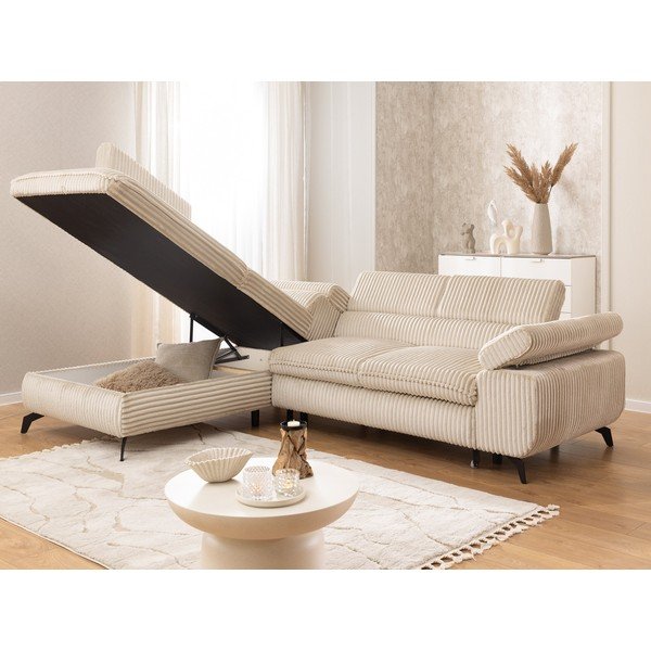 Бежов ъглов диван от рипсено кадифе (ляв ъгъл/L форма) Marbeya  – Ropez-image-4