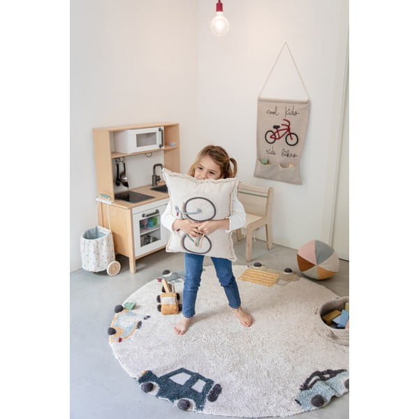 Кремав ръчно изработен памучен детски килим подходящ за пране ø140 cm Wheels – Lorena Canals-image-4