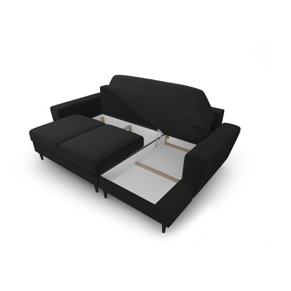 Черен кадифен разтегателен ъглов диван с място за съхранение (десен ъгъл) Kyoto – Cosmopolitan Design-image-3
