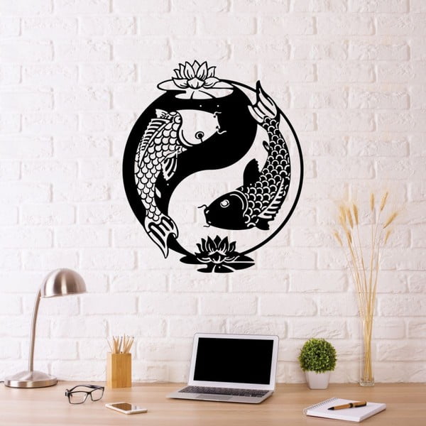 Черна метална декорация за стена Риба , 41 x 49 cm Yin Yang - Wallity
