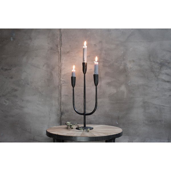 Черен метален свещник с три рамена, височина 39 cm Mbata - Nkuku-image-1