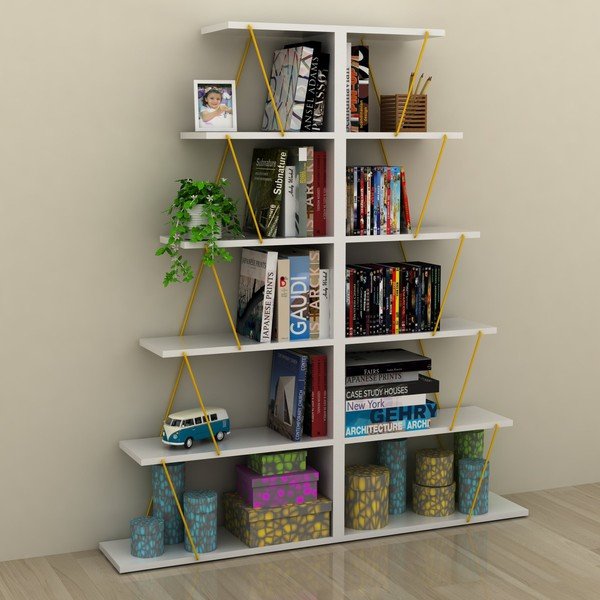 Бяла етажерка за книги с жълти детайли Rafevi Tars Mini - Unknown-image-3