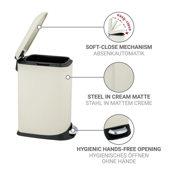 Кремаво стоманено кошче за боклук с педал 20 l Design – Wenko-image-4
