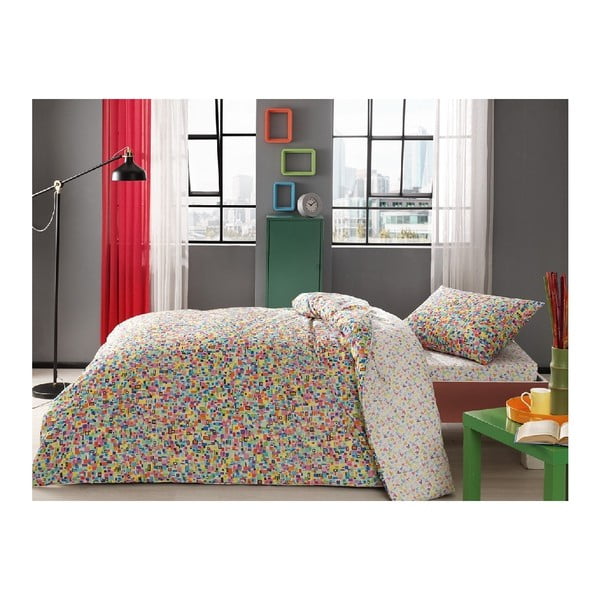Памучен комплект чаршафи за единично легло Rainbow Dots, 160 x 220 cm - Unknown