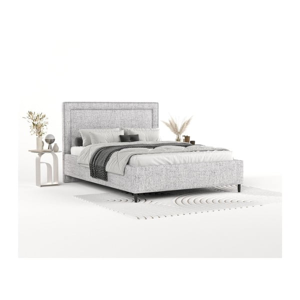 Светлосиво тапицирано двойно легло с място за съхранение с включена подматрачна рамка 180x200 cm Baleine – Maison de Rêve-image-1