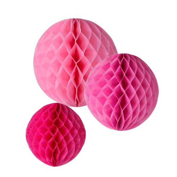 Papírové dekorace Honeycomb Pink, 3 kusy