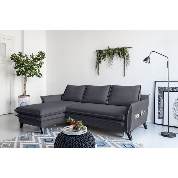 Антрацитен ъглов разтегателен диван, ляв ъгъл Charming Charlie - Miuform-image-3