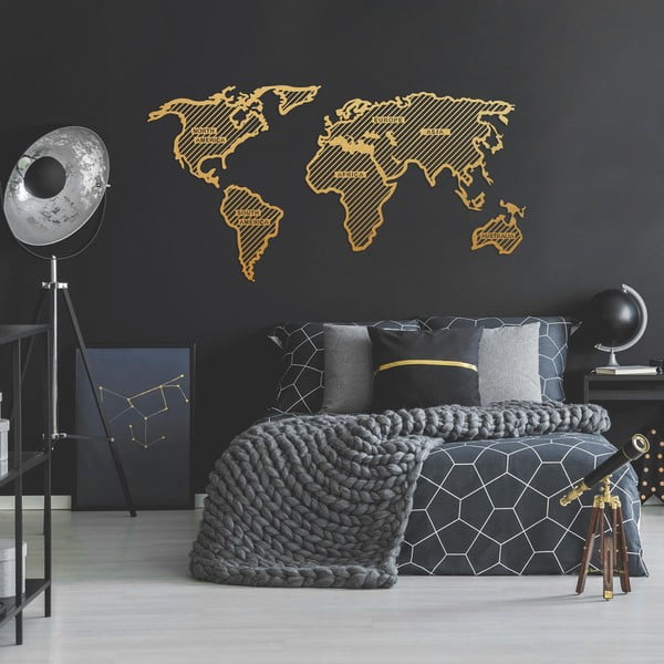 Метална декорация за стена в златисто Карта на света в ивици, 120 x 65 cm - Unknown