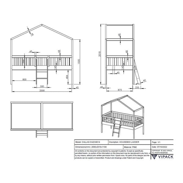 Детско легло от бял повдигнат бор 90x200 cm DALLAS - Vipack-image-3
