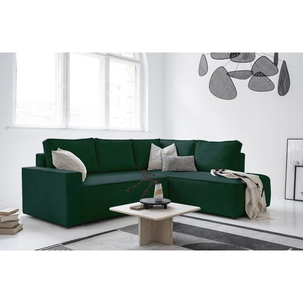Тъмнозелен разтегателен ъглов диван от рипсено кадифе (десен ъгъл) Brave Dave – Miuform-image-3