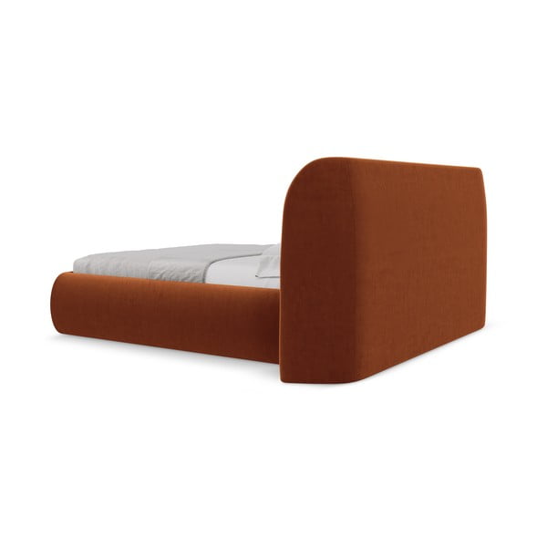 Двойно легло теракотено тапицирано с място за съхранение и включена подматрачна рамка 160x200 cm Hauke – Makamii-image-4