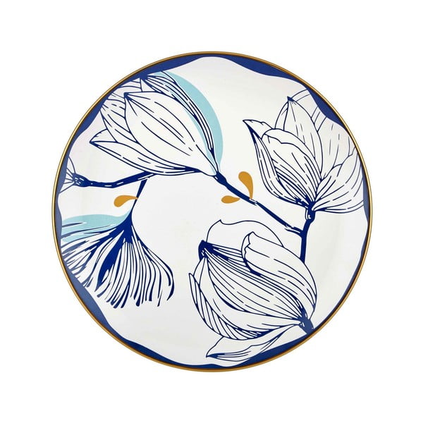 Комплект от 6 чинии от бял порцелан със сини цветя Bloom, ⌀ 26 cm - Mia