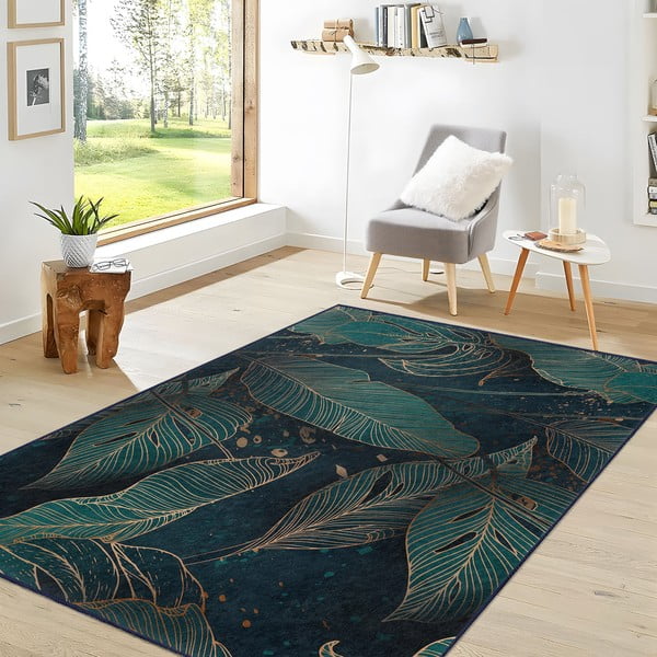 Килим подходящ за пране в петролен цвят 160x230 cm Midnight Jungle – Mila Home-image-2