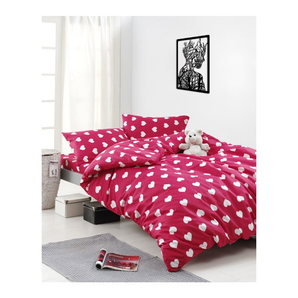 Чаршаф за двойно легло със спално бельо от памук ранфорс Chole Red, 160 x 220 cm - Mijolnir